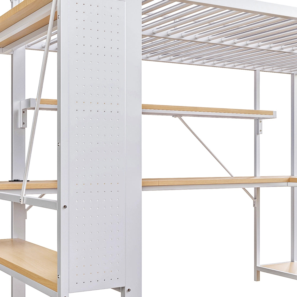 DESMIU Letto a soppalco singolo con scrivania, LED regolabile, USB e vani 90 × 200 cm, senza materasso