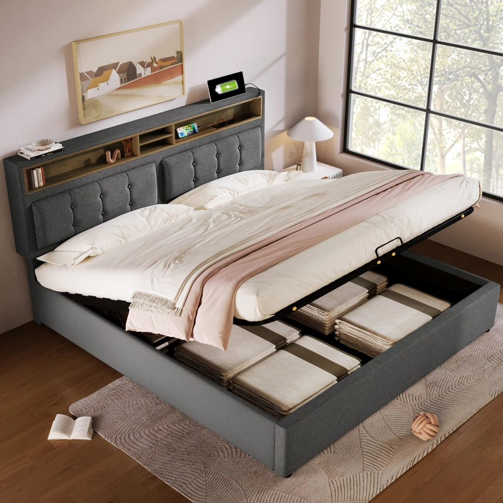 letto imbottito lino grigio 140 x 200 cm