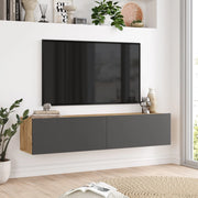 Mobile Porta TV Lapinlahti con 2 Ante a Ribalta Consolle da Parete 140 cm - Rovere Rustico / Antracite [en.casa]