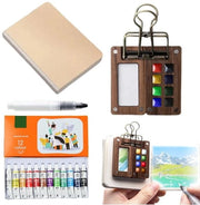Set di Ricerca Creativa Compacto - Passepartout Aquarello - Paletto Portatile in Legno - Libretto di Schizzi - Set di 8 Rasterizzazioni - Alta Qualità - Materiale di Elevata Qualità - Set di Sfondi per Acquerelli