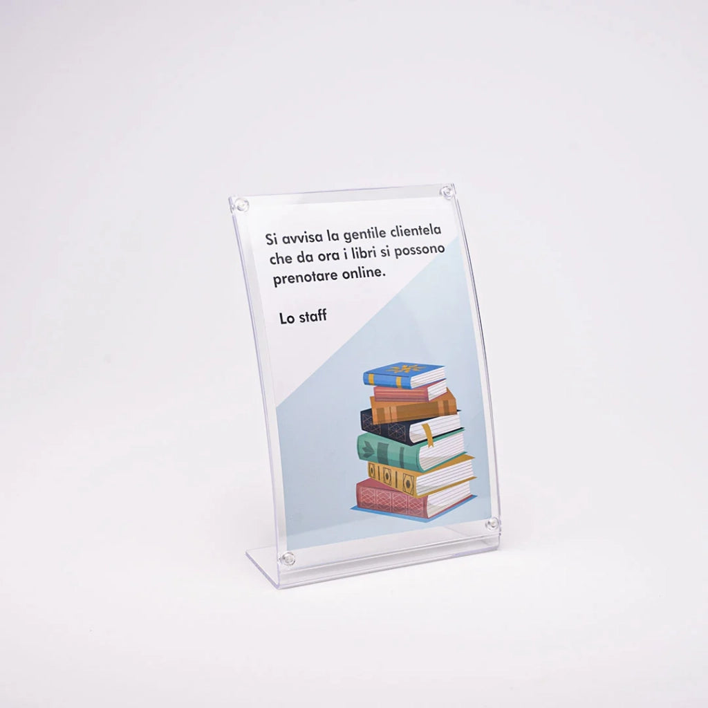 Porta avvisi da banco magnetico in Plexi profilo curvo Monofacciale - A5 Verticale