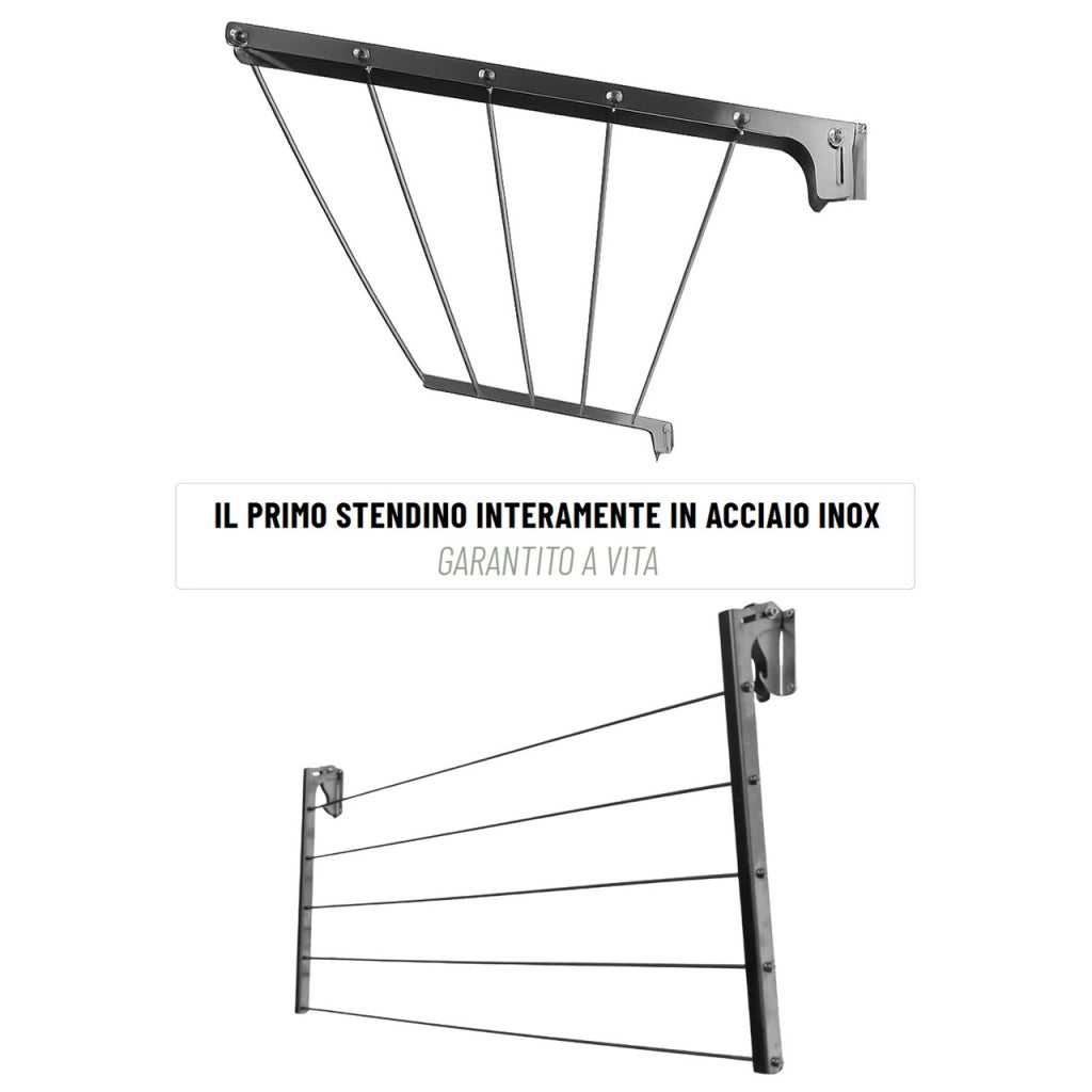 Stendibiancheria da Esterno a Parete 60cm x 50cm Totalmente in Acciaio inox AISI 304 - Ideale per l'esterno