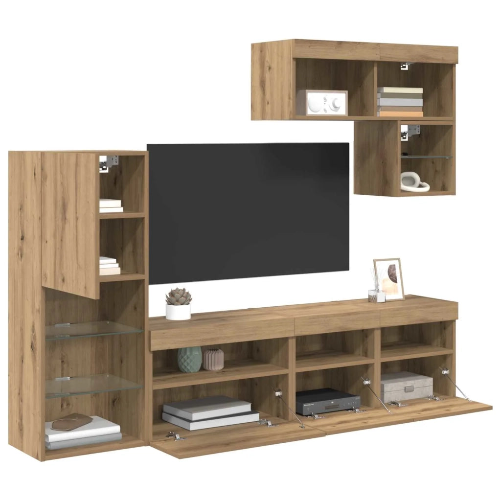 Unità per TV a Muro 6 pcs Rovere artigianale Legno multistrato 3402975