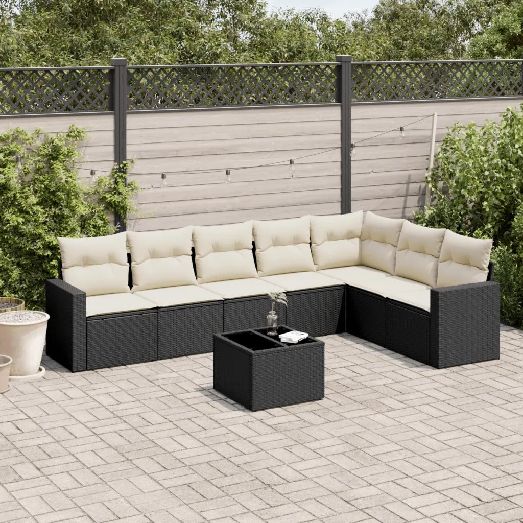 Set Divani da Giardino con Cuscini 8 pz Nero in Polyrattan