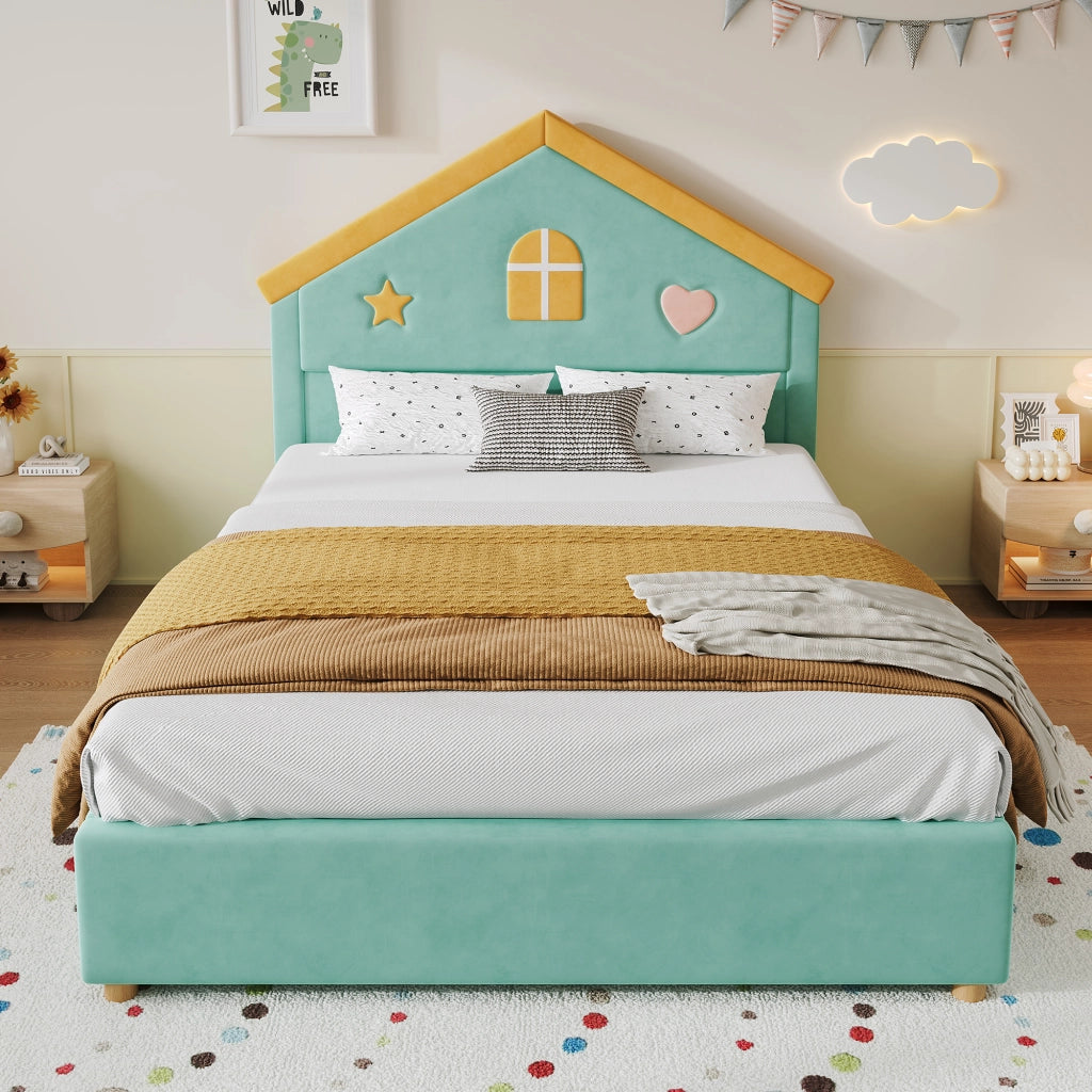 letto per bambini velluto blu verde 140 x 200 cm