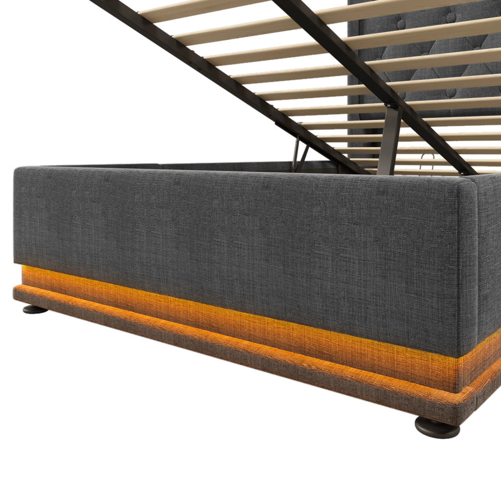 Letto imbottito 90x200 cm con LED, USB e materasso incluso