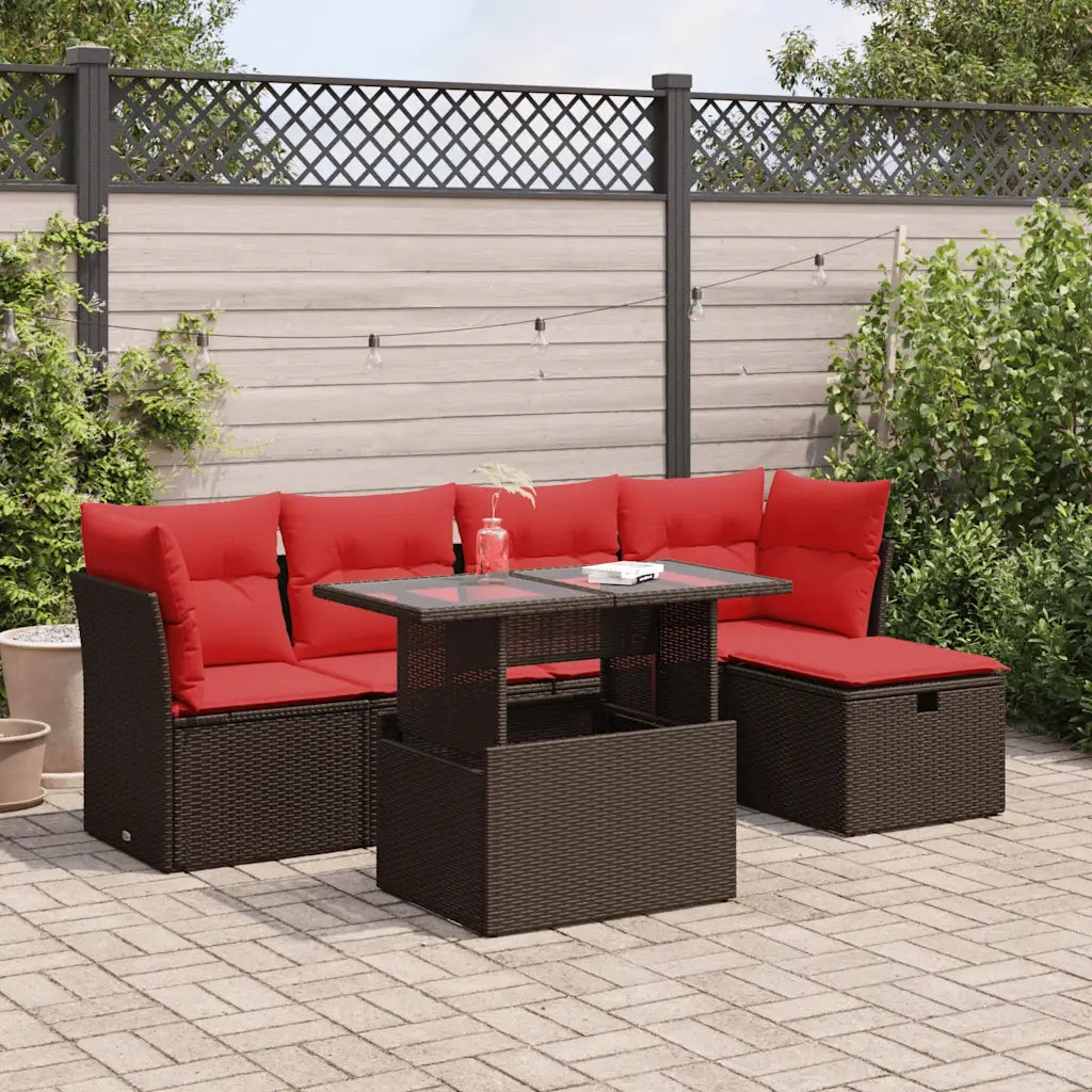Set Divano Giardino 6 pz con Cuscini Marrone Polyrattan Acacia 3326145