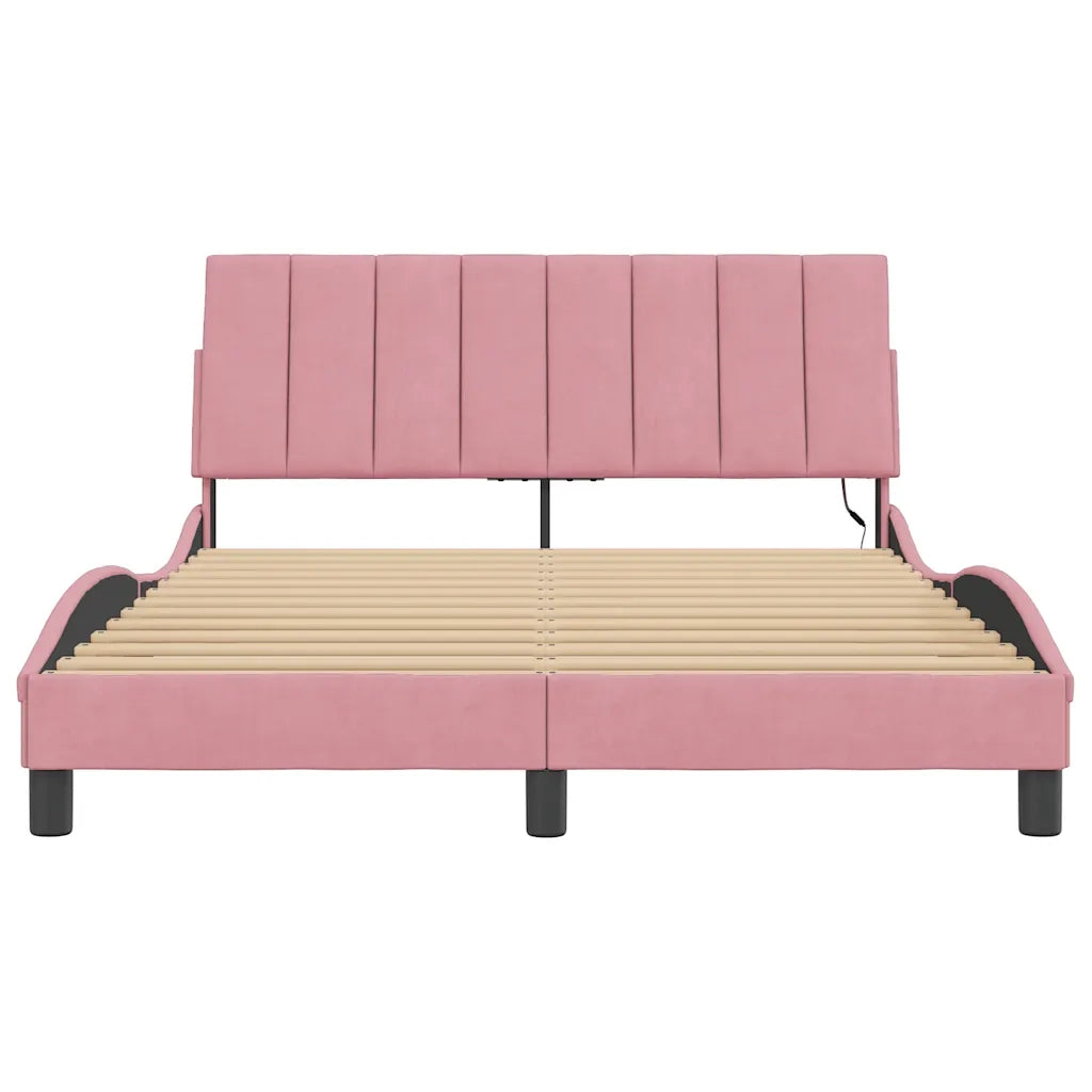 Giroletto con LED senza Materasso-Struttura Letto Hanko Rosa 120x200 cm in Velluto