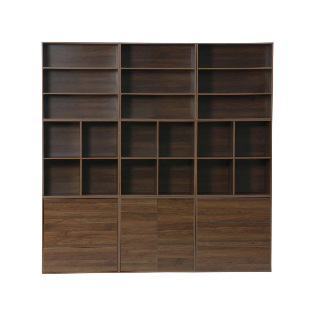 Libreria modulare decorativa in legno con 9 elementi, noce