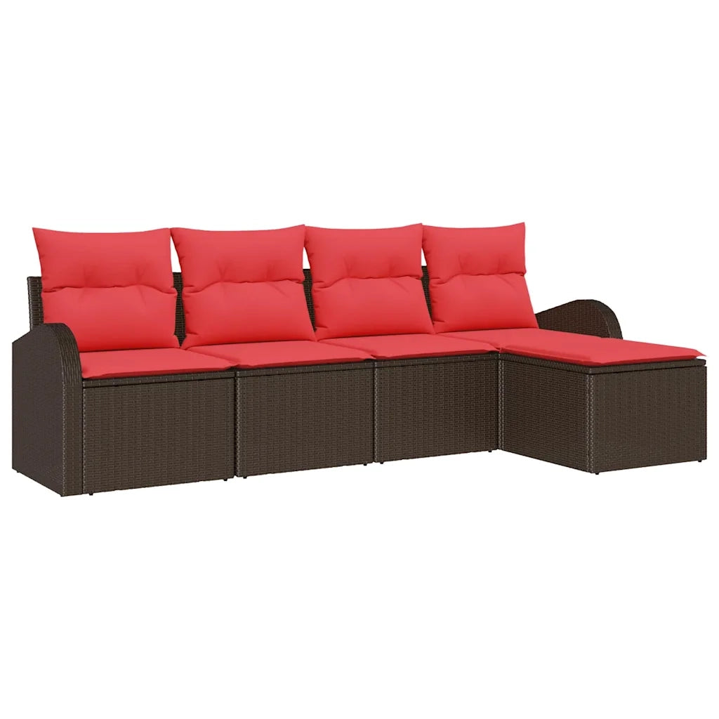 Set di divani con cuscino 5 pcs Marrone e Rosso polyrattan 3354673