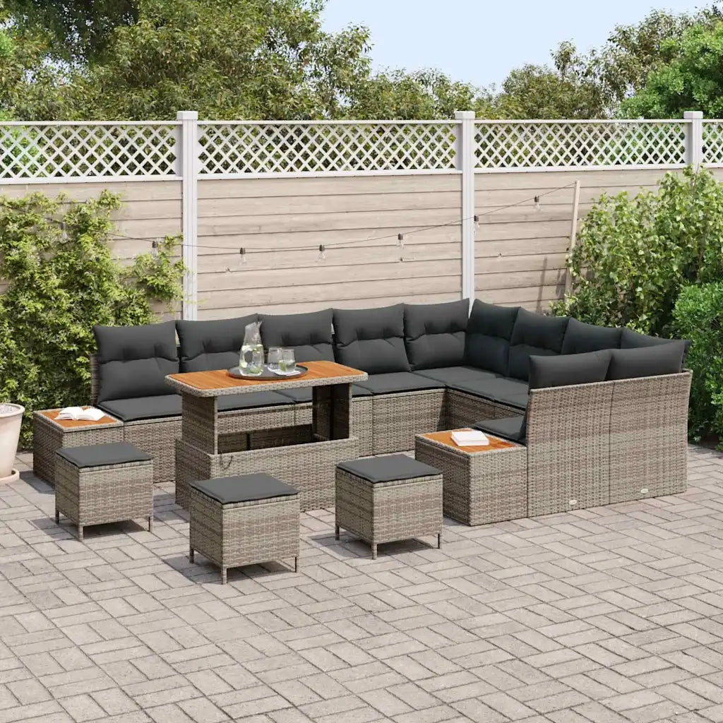 Set Divano da Giardino con cuscino 13 pcs Grigio Poly Rattan