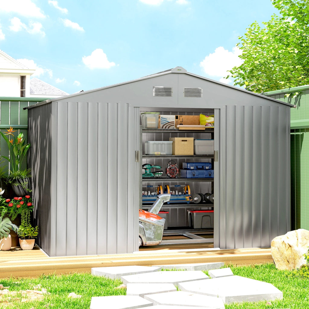 Casetta da Giardino 4,9 m2 ¨C Xylo ¨C 277x195x192 cm Grigio con Porta Scorrevole e Ventilazione