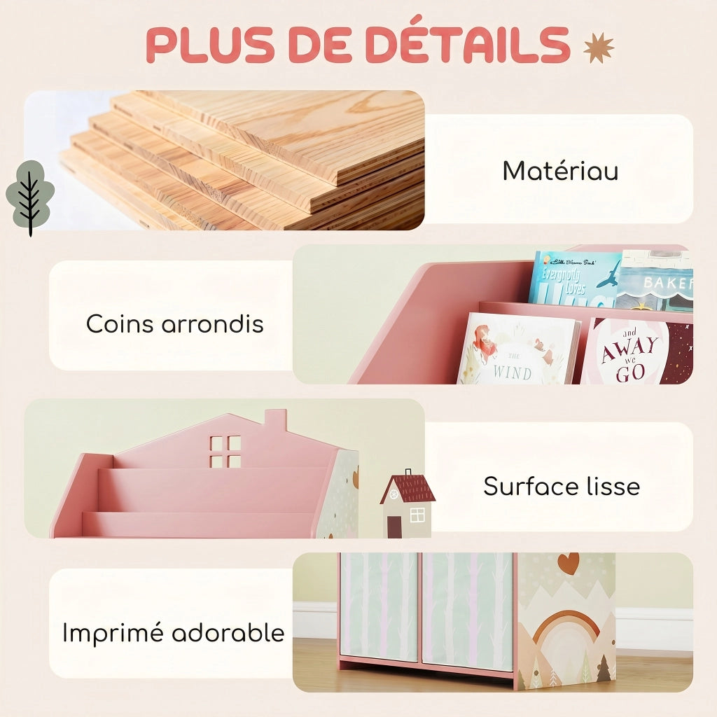 Libreria bambini con ripiani e 2 cassetti ¨C Xylo ¨C rosa MDF