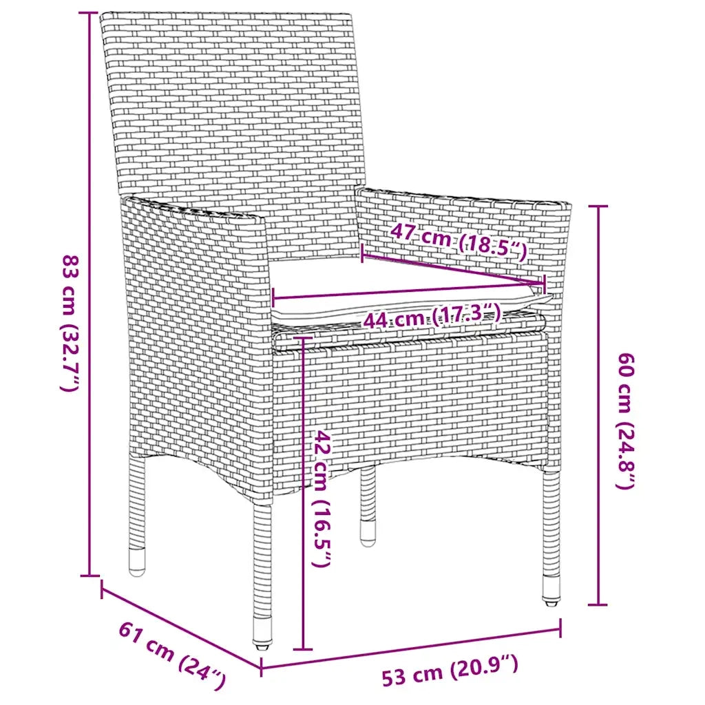 Set da Pranzo per Giardino 7 pcs Grigio chiaro polyrattan 3379812