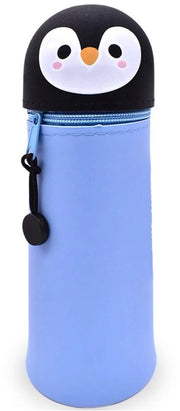 Etui a doppia funzione in silicone - Pinguino, etui morbido in silicone per penne, contenitore e portapenne, etui animale, contenitore (pinguino blu)