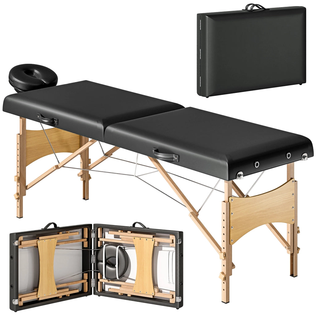 Letto Massaggio Regolabile in Altezza con Struttura in Legno e Imbottitura in Schiuma ¨C Minimal ¨C Nero