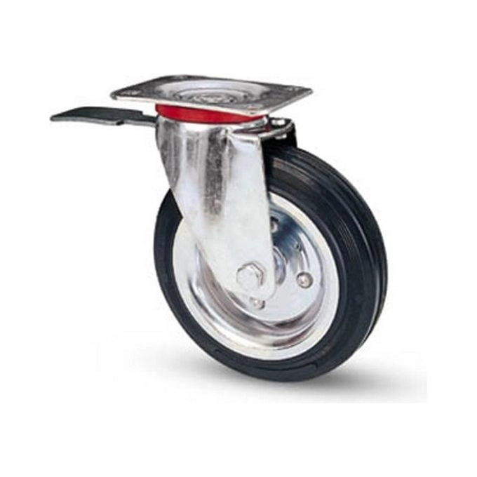 VALS 19513 Ruota Girevole con Freno Supporto in Acciaio Zincocromato Diametro 160 mm Piastra 140x110 mm colore Nero