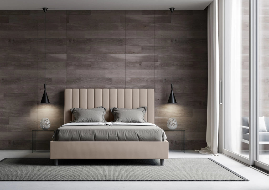 BS COM Letto matrimoniale king size con rete imbottito 170x200 similpelle tortora