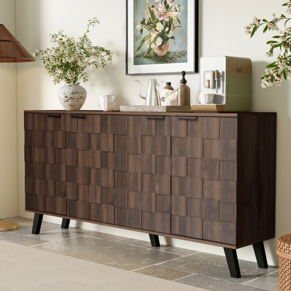 Credenza 4 Ante con Ripiani Regolabili Motivo Geometrico per Soggiorno Camera da Letto e Sala da Pranzo Legno 160,5 × 35,5 × 78 cm
