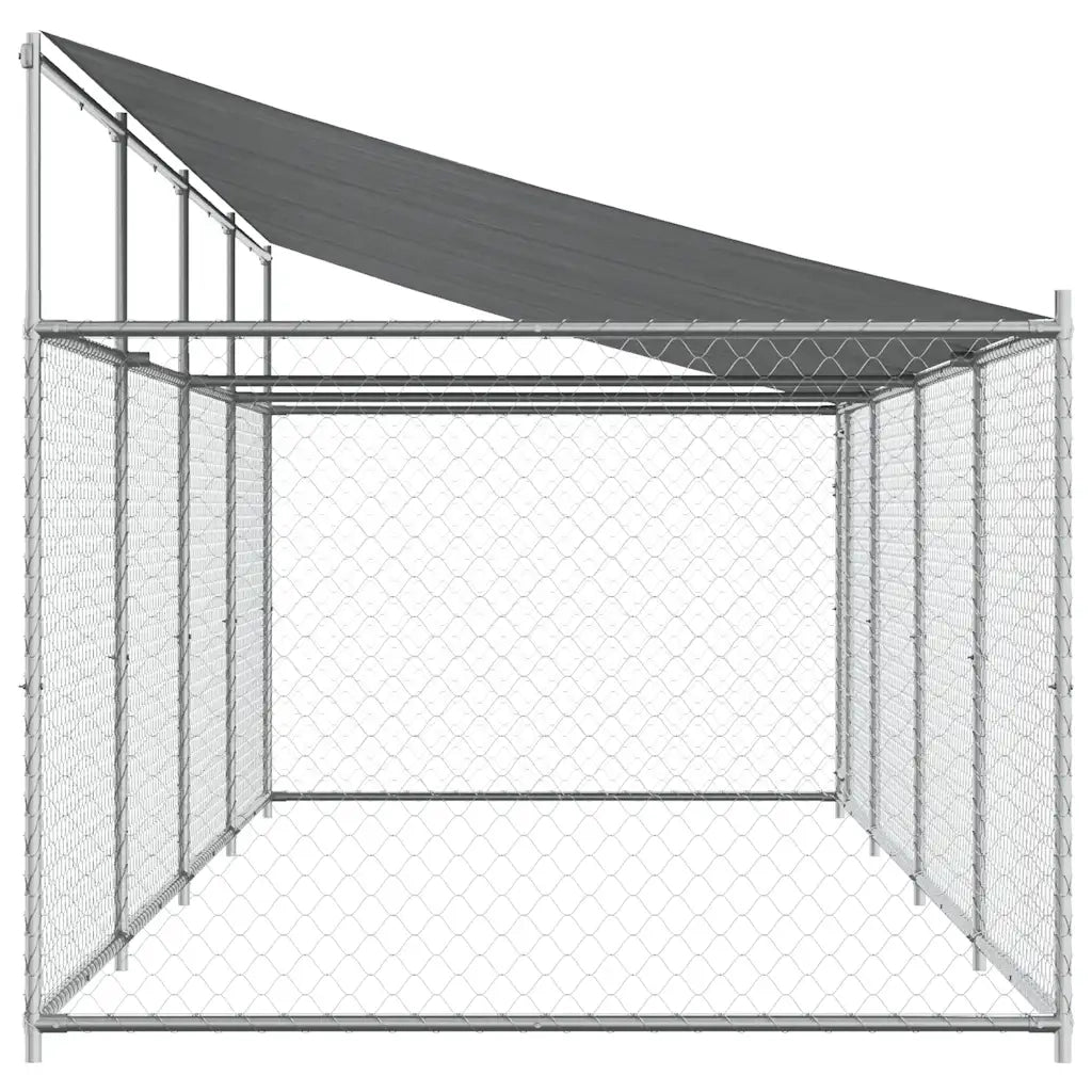 Gabbia Cani con Tetto e Porta Grigia 8x2x2 m in Acciaio Zincato