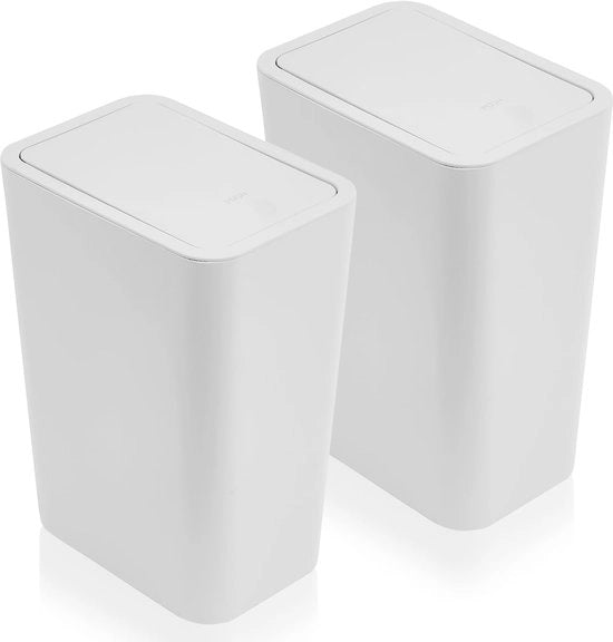 Set di 2 Cestini per Spazzatura per Bagno - Bianco - 9 Litri - Con Coperchio - Sicuro per Animali di Casa - Sottile - Adatto per Ufficio - Salotto - Cucina - Bagno.