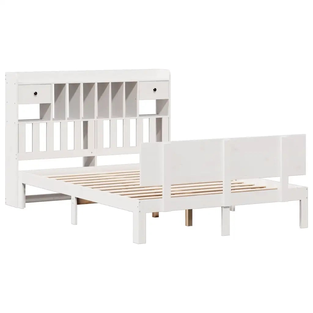 Letto Libreria senza Materasso-Struttura Letto con contenitore Bianco 140x190 cm Legno di Pino 756477
