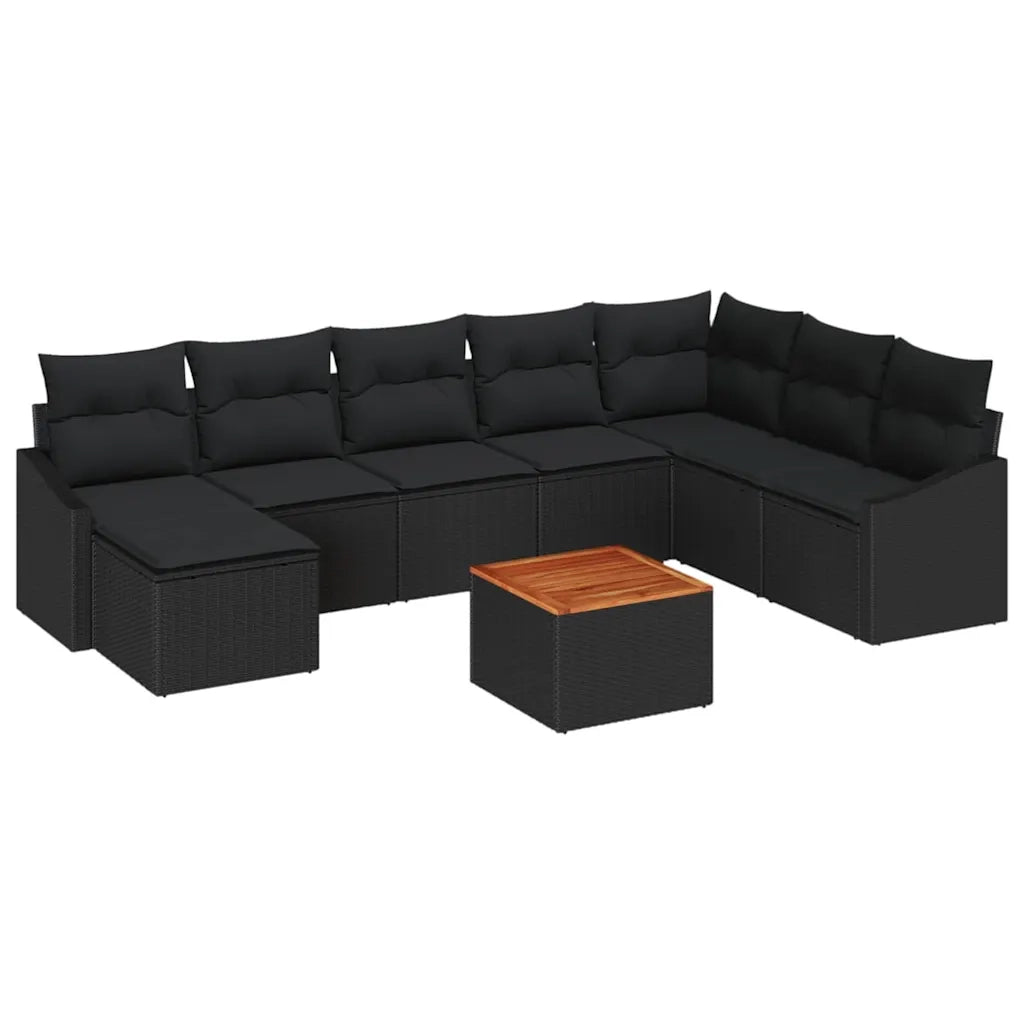 Set Divano da Giardino con archiviazione 9 pcs Nero polyrattan