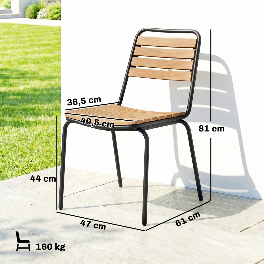 Sedie da Giardino Impilabili ¨C zephmum ¨C Legno Massiccio, Acciaio, Naturale, 61x47x81 cm