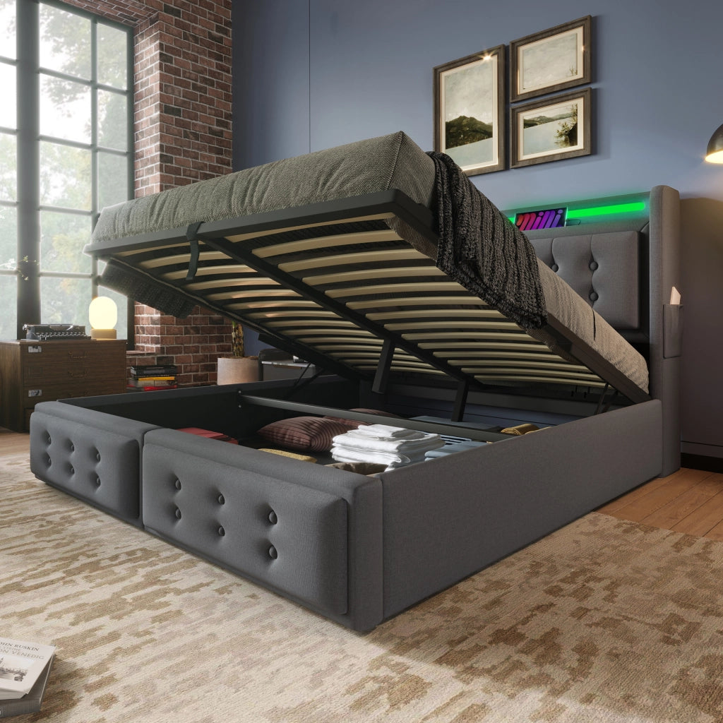 letto imbottito cotone lino grigio 160 x 200 cm