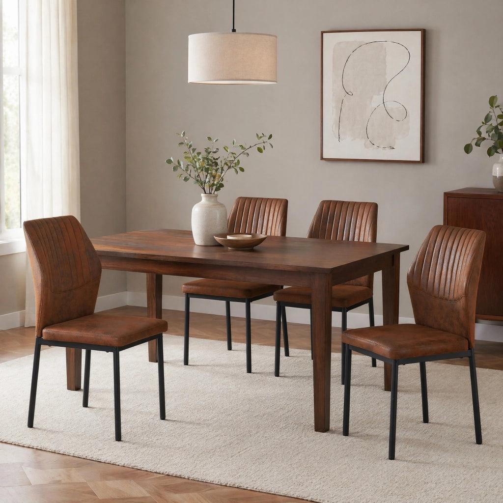 Set di 4 sedie da pranzo in tessuto tech marrone e nero, con gambe in metallo, stile moderno