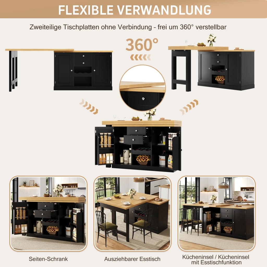 TAVOLO Cucina allungabile 120-197x40x74 cm girevole 360° MDF nero