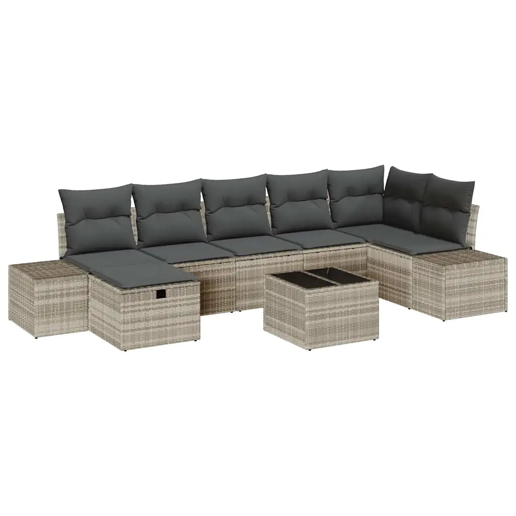 Set Divano da Giardino 8 pcs Grigio chiaro polyrattan