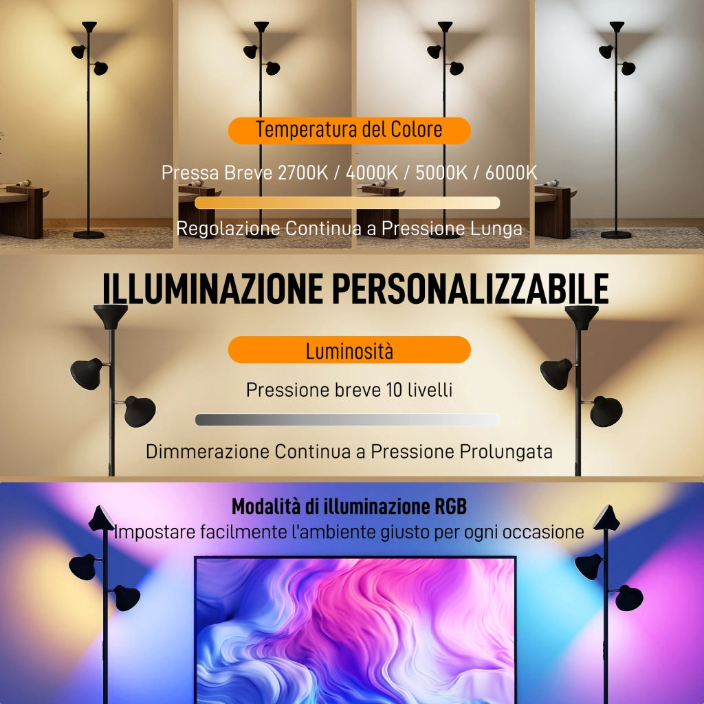Lampada da Terra a 3 Bracci Regolabili ¨C Minimal ¨C Nero, Acciaio, Plastica, ?25x170 cm