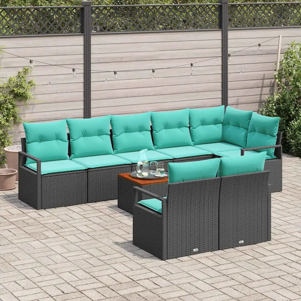 Set Divano da Giardino con cuscino 9 pcs Nero polyrattan 3347725
