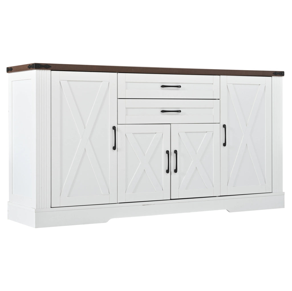 Credenza sideboard 160x39x81;5 cm con 4 ante e 2 cassetti; bianco in MDF e truciolare