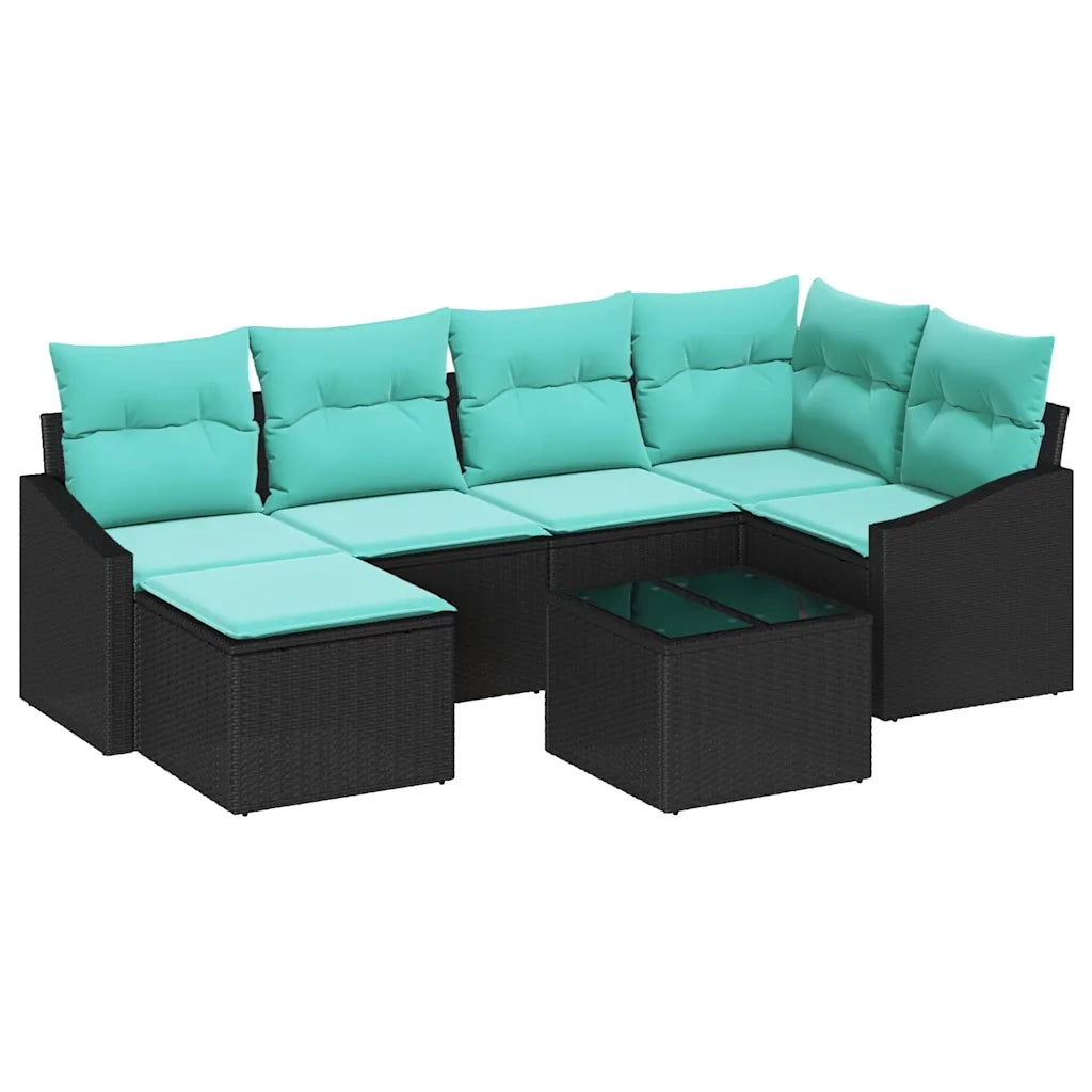 Set di divani con cuscino 7 pcs Nero polyrattan 3346806