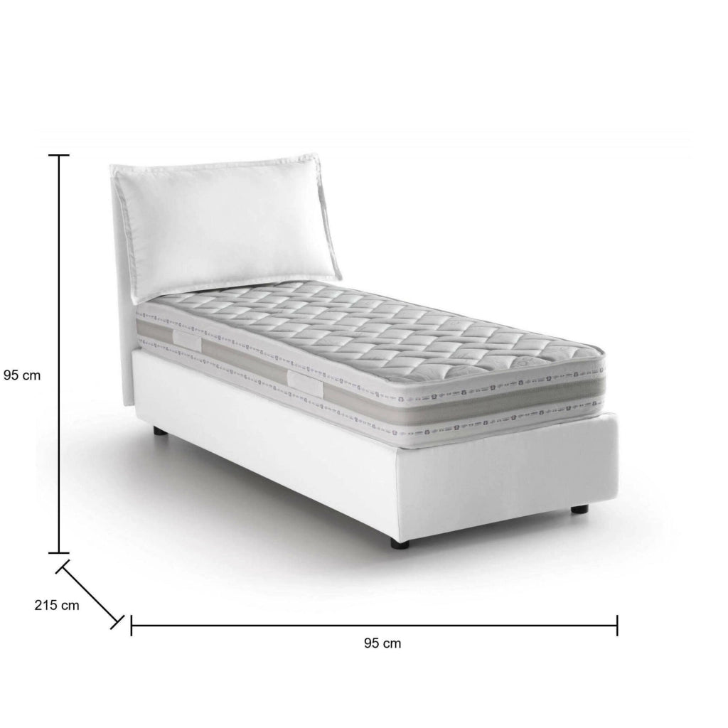 Letto singolo Ancara, Letto contenitore con rivestimento in tessuto, Made in Italy, Apertura frontale, con materasso cm 80x200 incluso, Bianco