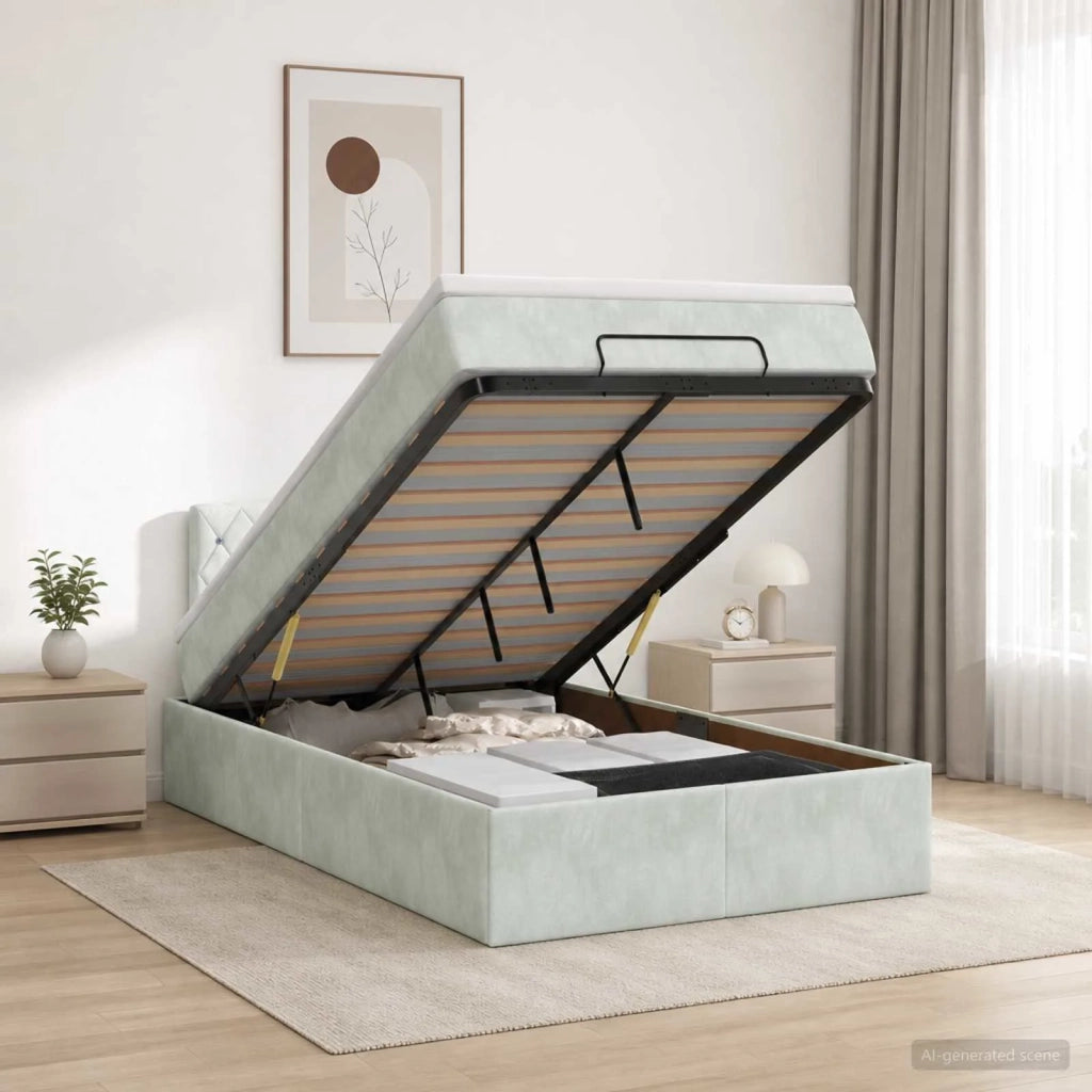 Letto ottomano con materasso Grigio Chiaro 120 x 200 cm Velluto 3456477