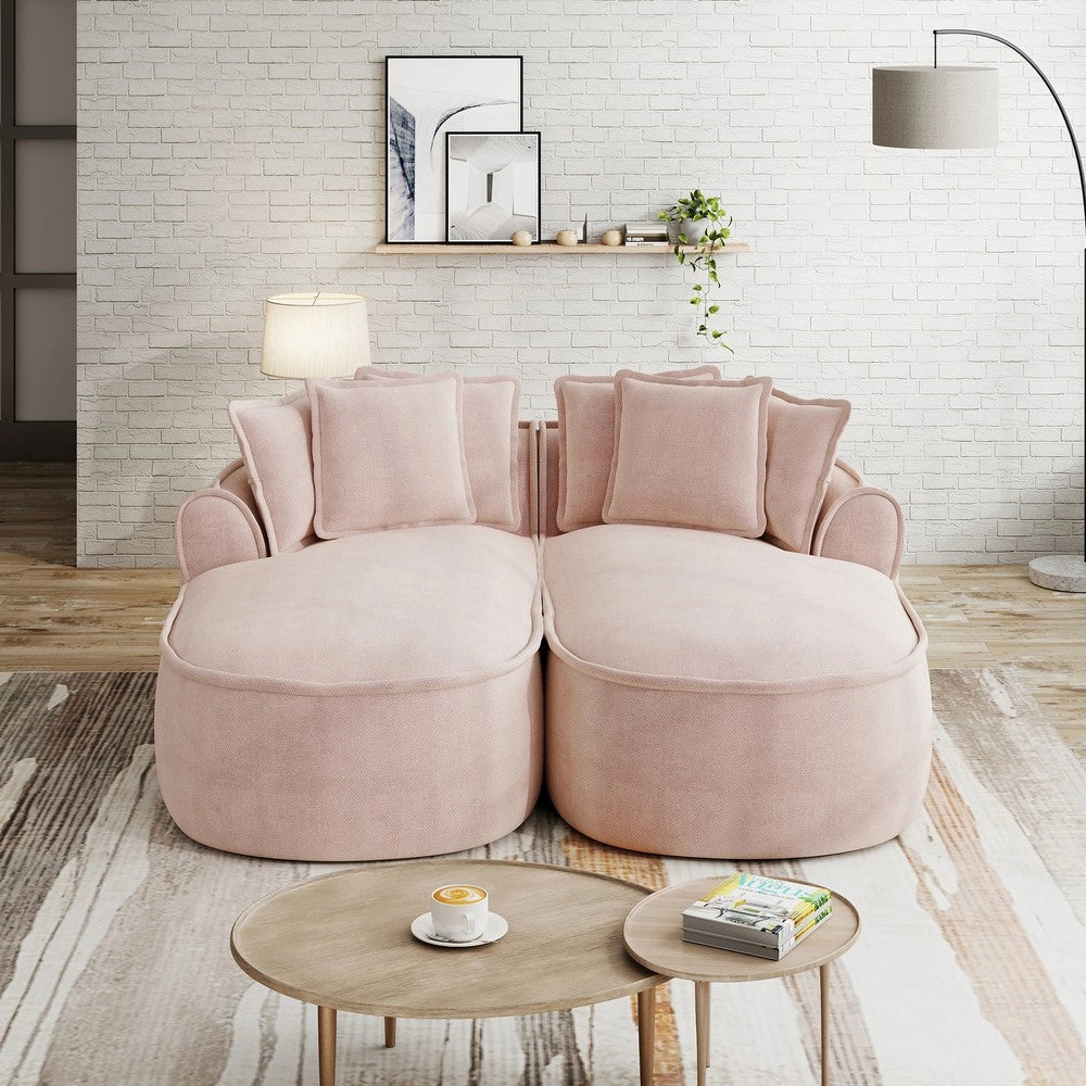 Divano Chaise Longue Doppio in Tessuto Chenille con Cuscini ¨C Xylo ¨C Rosa