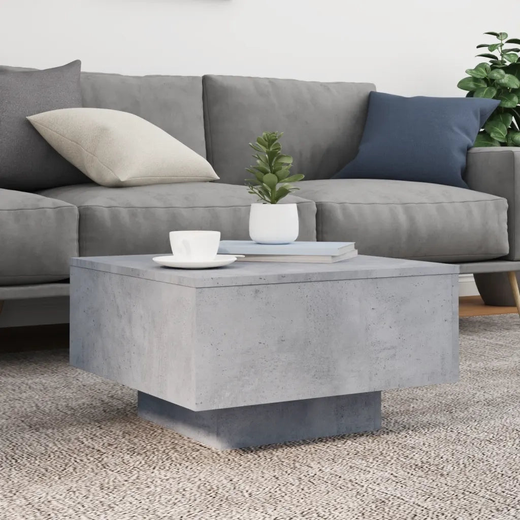 Tavolino da Soggiorno con Luci LED-Tavolino da Salotto-Tavolo Grigio Cemento 55x55x31 cm