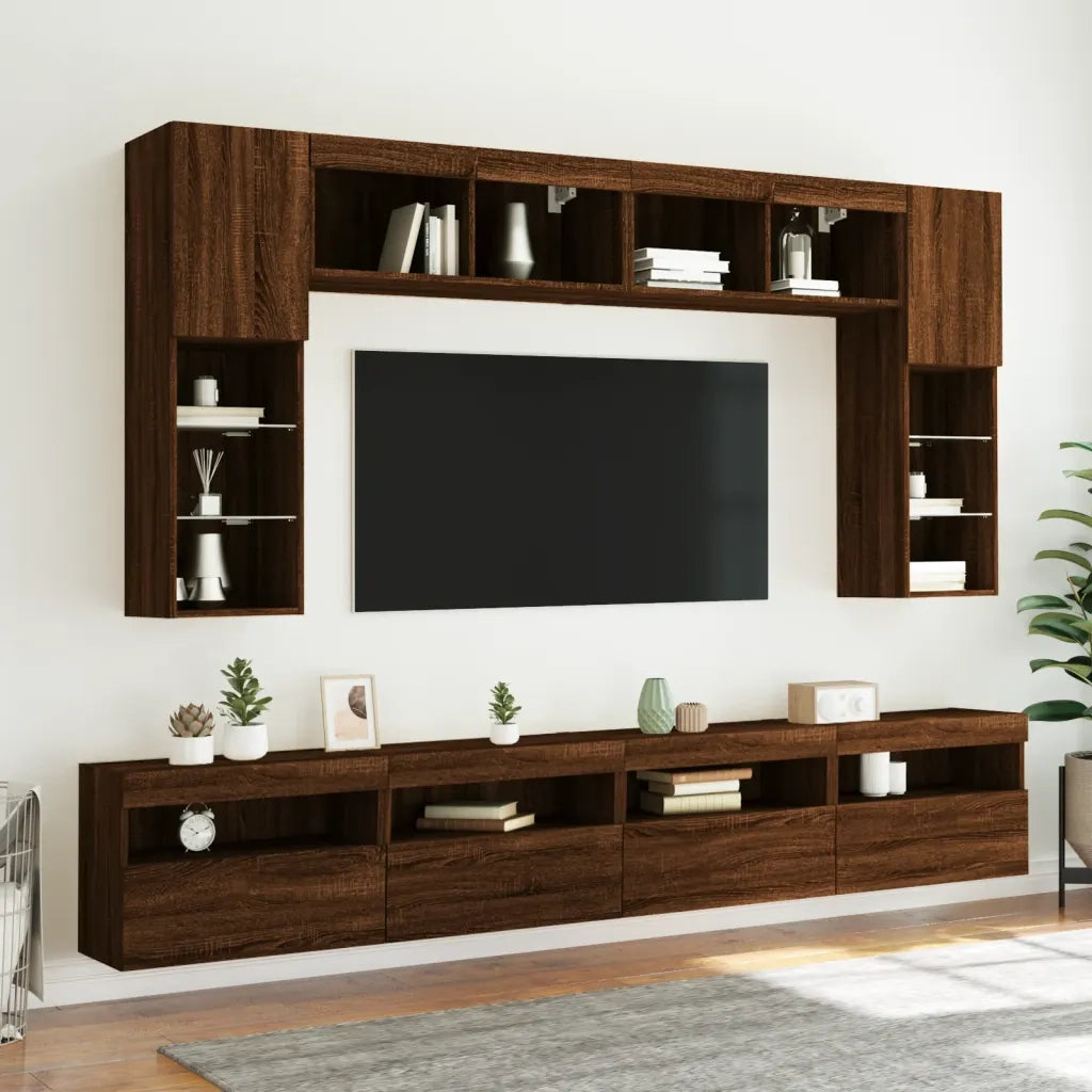 Mobile TV a Parete con Luci LED Rovere Marrone 60x30x40 cm 837195