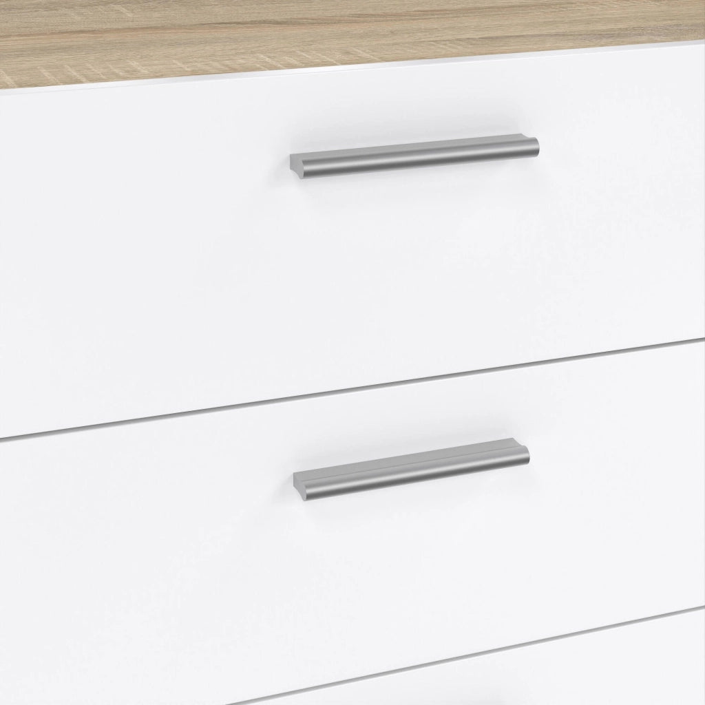 Credenza Phethai, Buffet da soggiorno, Madia da salotto, Dispensa da cucina, 140x40 h82 cm, Quercia e Bianco lucido