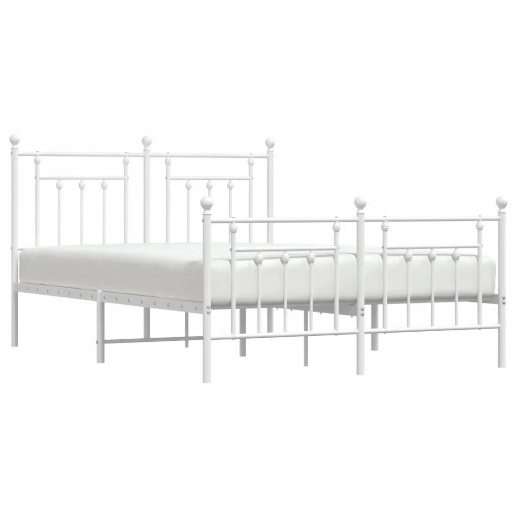 Letto matrimoniale | Letto per adulti | Giroletto con Testiera e Pediera Metallo Bianco 140x190 cm