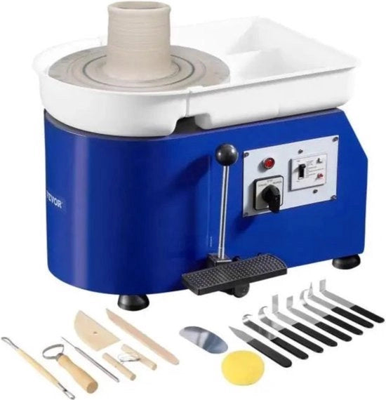 Macchina per ceramica elettrica - 28 CM - 350W - Piatto di rotazione - 60-300 giri al minuto - Macchina per ceramica elettrica - Macchina per vetrificare - Blu