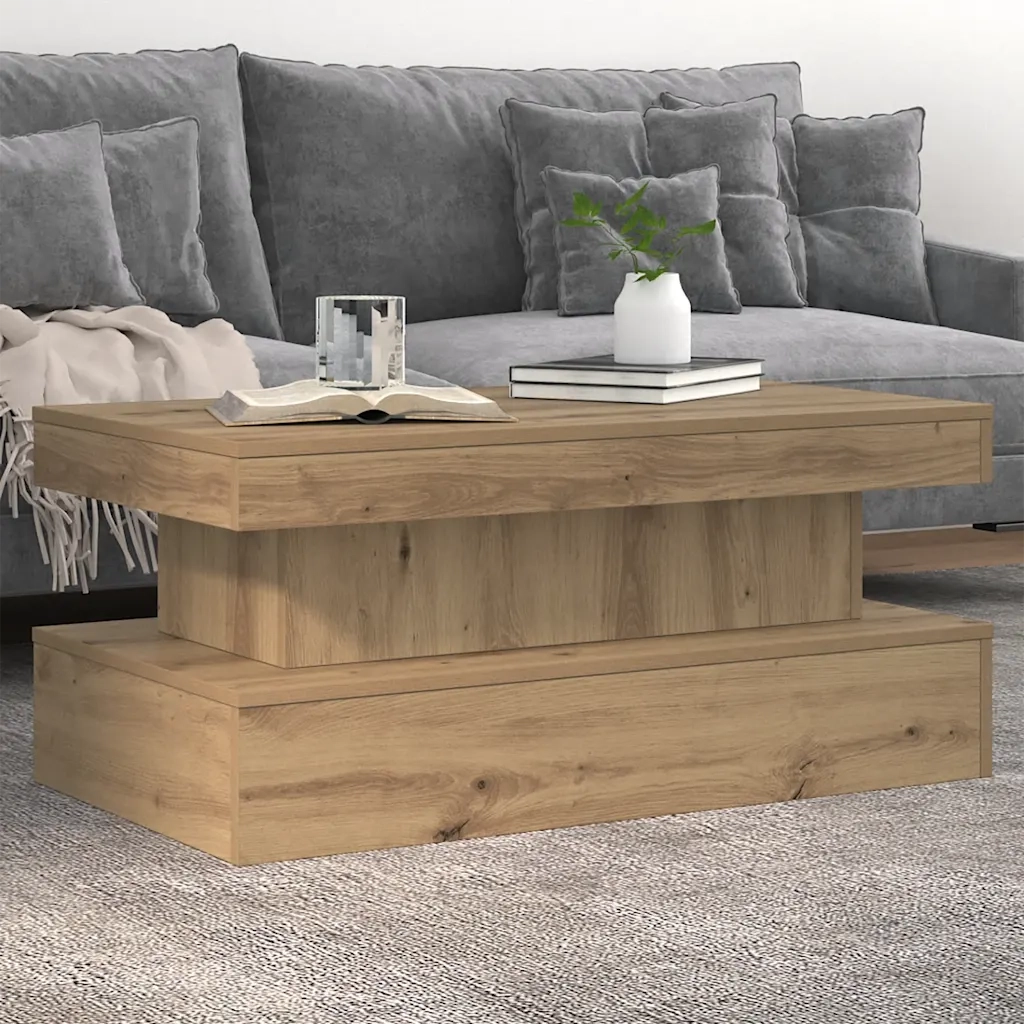 Tavolino da Salotto con Luci LED-Tavolino da soggiorno Rovere Artigianale 90x50x40 cm 754120