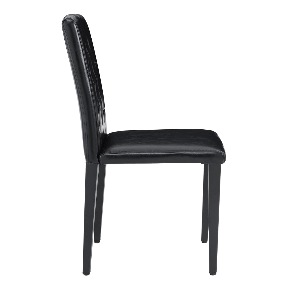 Set di 4 sedie da pranzo nere in PU con gambe in metallo, design moderno con cuciture rombiche