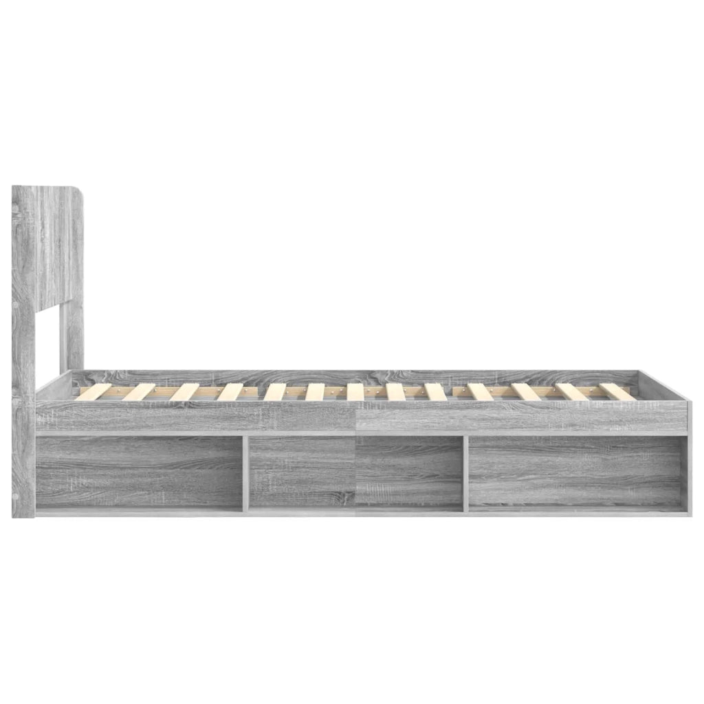 Letto singolo | Letto per adulti | Struttura del letto con stoccaggio e testata Sonoma grigio