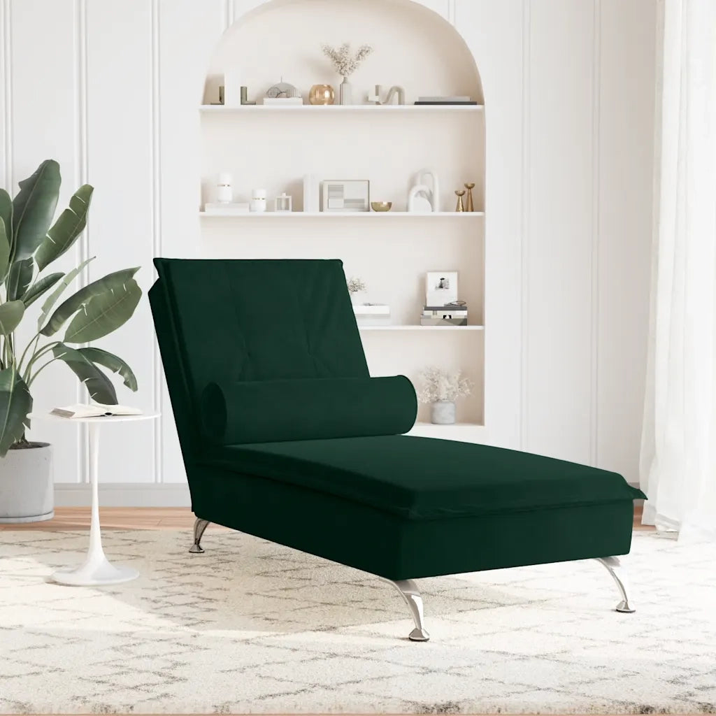 Chaise Longue Massaggi con Capezzale Verde Scuro in Velluto CFW9592668