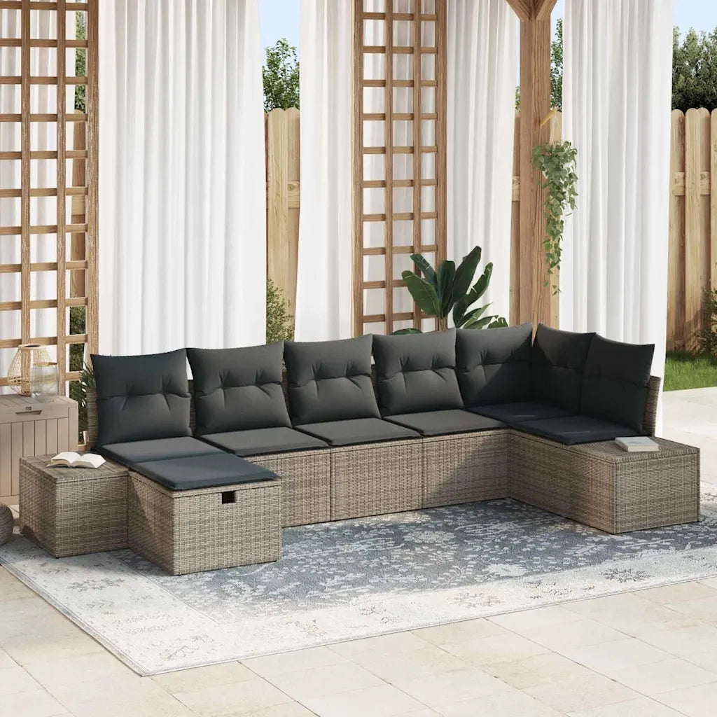 Set Divano da Giardino con cuscino 7 pcs Grigio polyrattan