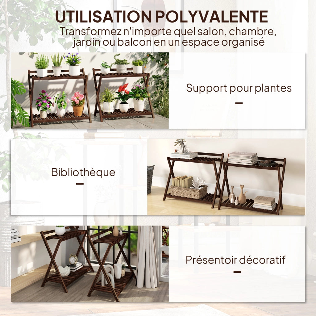 Supporto per piante a 2 livelli ¨C Zephmum ¨C 73x36x64 marrone